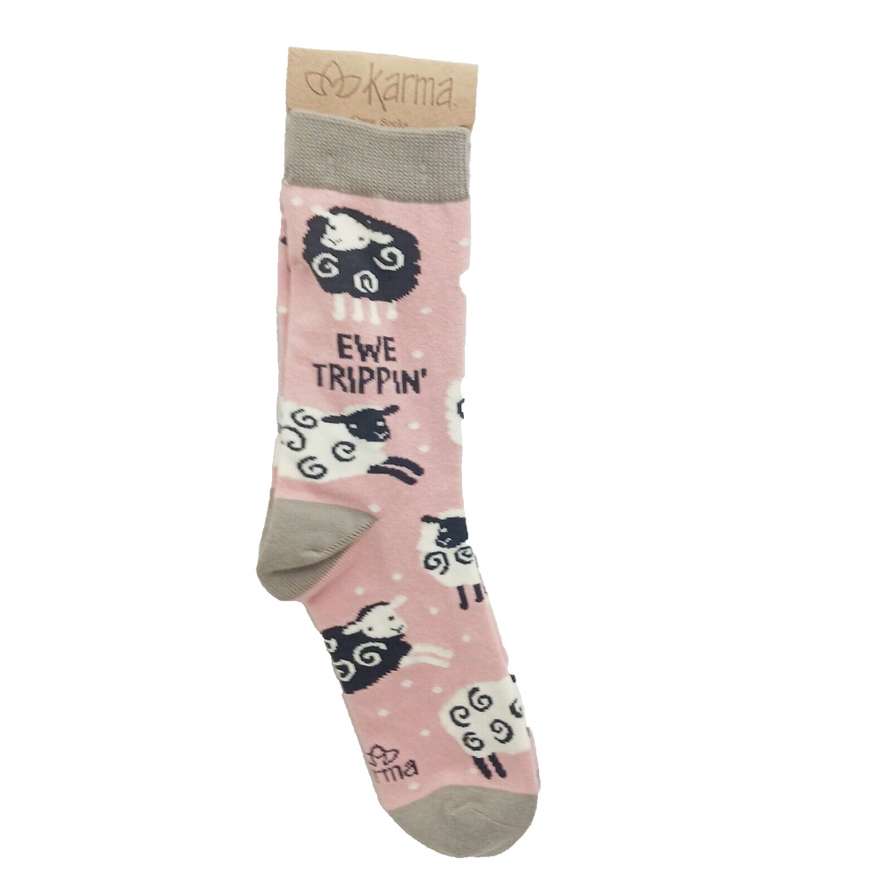 Women Boy Sock Crew Karma Ewe Sheep Lamb Wooly Ram Mutton Pink Sheepling NWT NEW